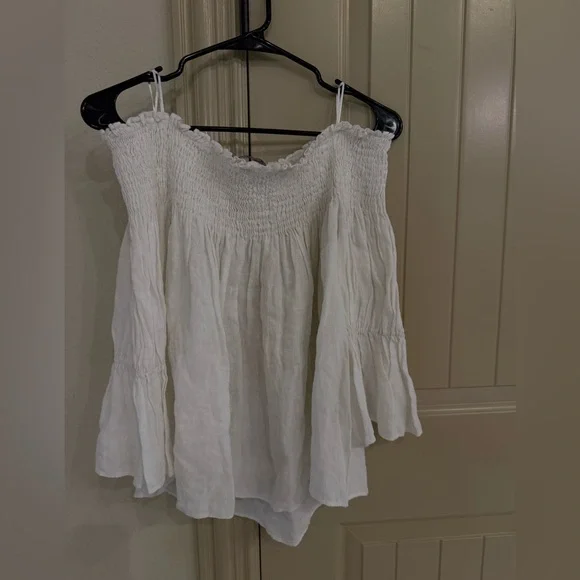 ZARA White Off-Shoulder LINEN Blouse size xl - Picture 2 of 5